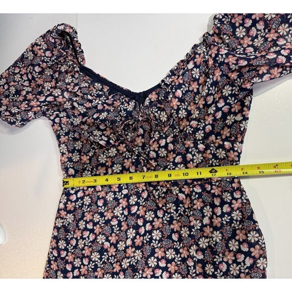 VTG Y2K Juniors Babydoll Dress Sz 7 Floral Puff Sleeve Milkmaid Peasant Fairy - Picture 5 of 10